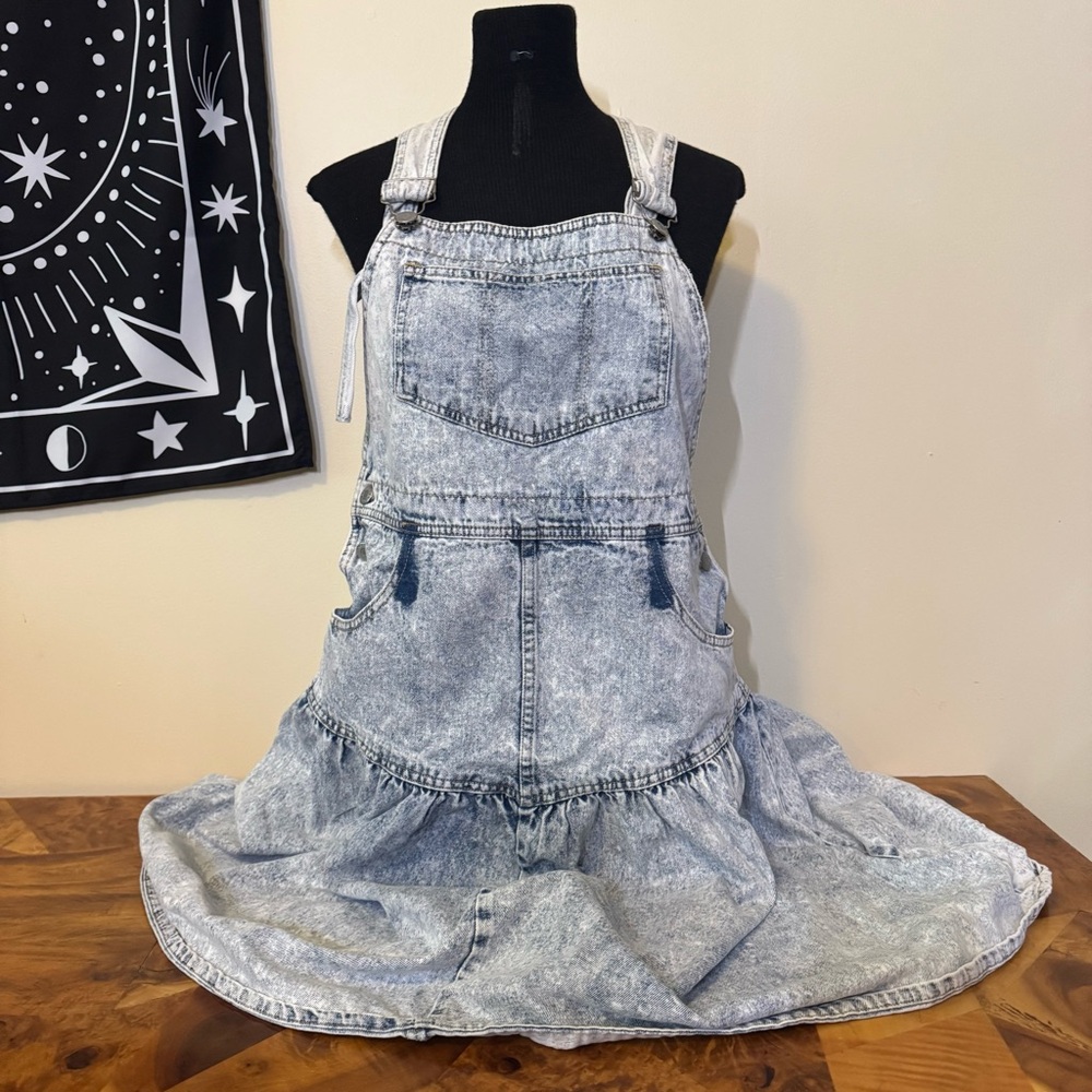 Vintage M GITANO Express Bib Overall Dress Acid Wash Denim